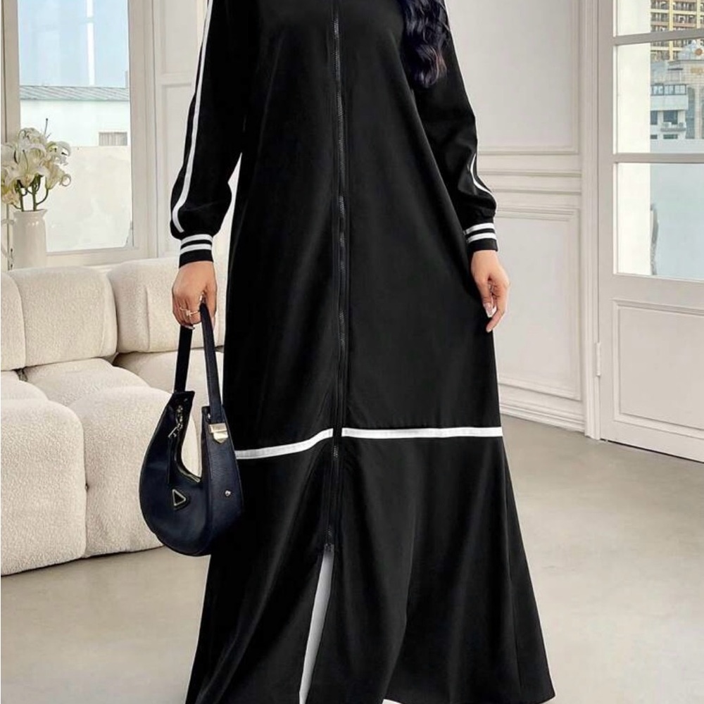 SHEIN Black Long Sleeve Dress with White Trim